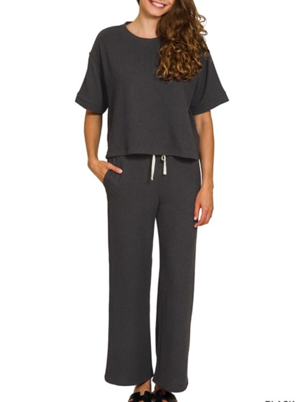 RAISED RIB SHORT SLEEVE TEE & PANTS SET